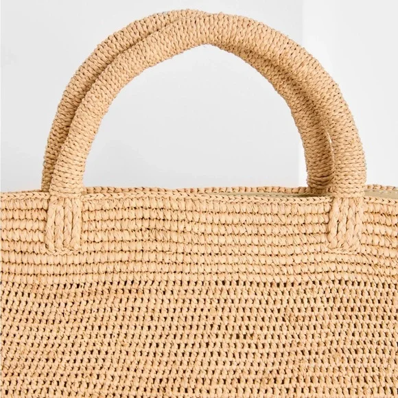 NWT IBELIV Raffia Tote Vanilla Tea Handwoven Raffia Large - Picture 7 of 12